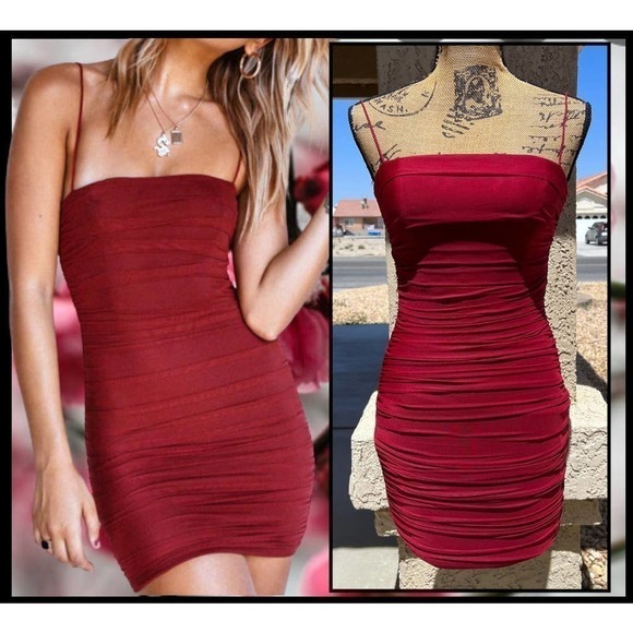 Princess Polly TARA BodyCon Mini Dress Burgundy US Size 4 - Picture 1 of 7